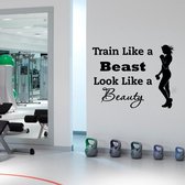 3D Sticker Decoratie Sport Muurtattoo Quotes Train Like A Beast Look Like A Beauty Vinyl Stickers Gym Fitness Grils Gezondheid Sport Muurschildering YO-31 - Green / Medium