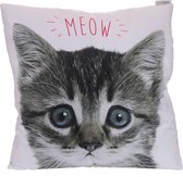 Sierkussen - Kitten Meow - Wit - 50 Cm X 50 Cm