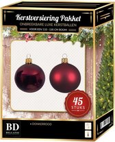 Kerstbal en ster piek set 45x donkerrood - voor 120 cm boom - Kerstboomversiering donkerrood