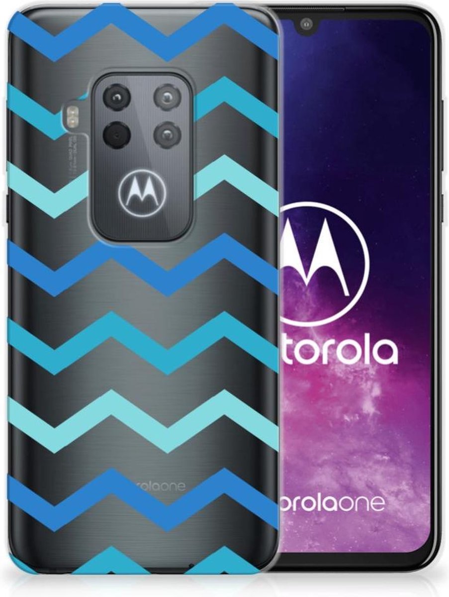 Motorola One Zoom TPU bumper Zigzag Blauw