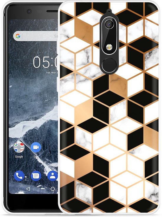 Officier pomp Het beste Nokia 5.1 Hoesje Black-white-gold Marble | bol.com