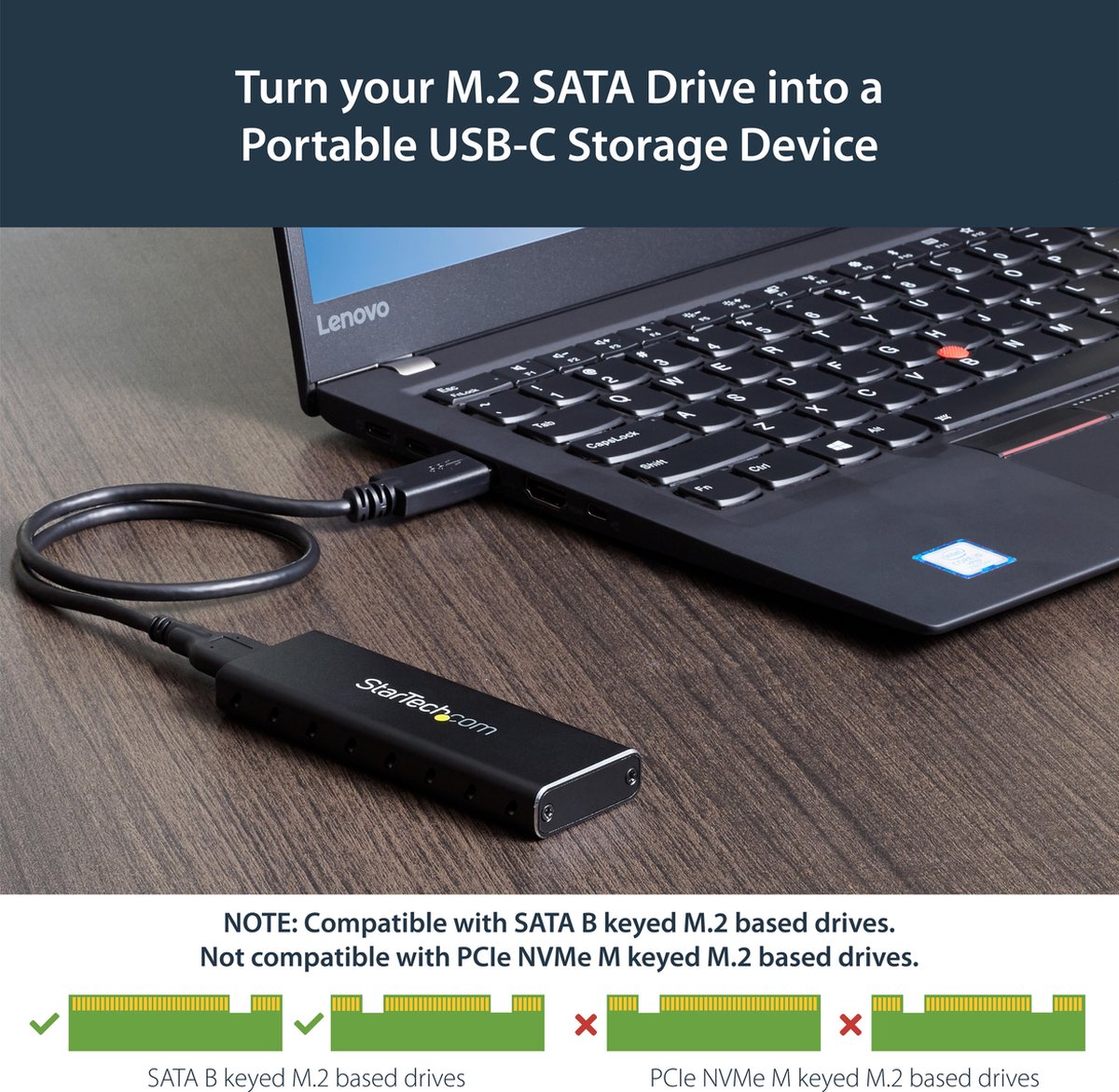 Startech : BOITIER externe SSD M.2 NVME/S ATA - CABLES HOTES USB-C