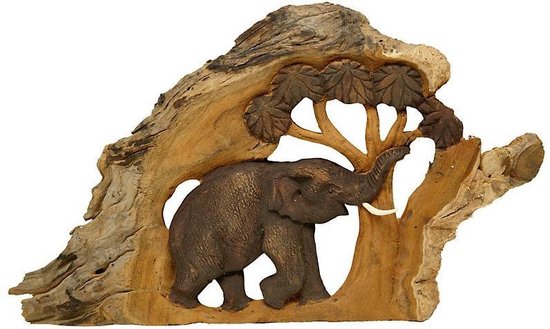 houten wanddecoratie - Hathi Muurdecoratiestuk / bruin - Lumbuck | bol.com