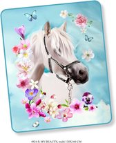 Good Morning Plaid My Beauty - 130x160 - Wit Paard Met Bloemen - Multi Kleur