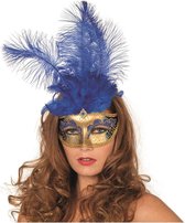 Venetiaans masker grote veer blauw