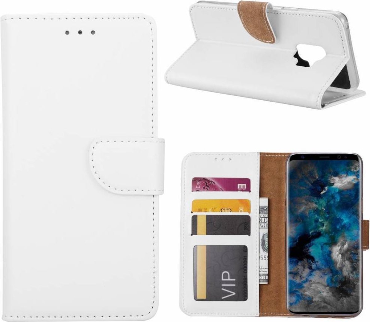 Samsung Galaxy S9 Telefoon Hoesje met pasjeshouder TPU Lederen Hoesje Wit - van Bixb