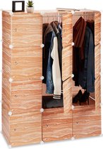 Relaxdays kledingkast kliksysteem houtlook - 8 vakken - kunststof garderobekast - waskast