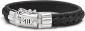 SILK Jewellery - Zilveren Armband - Weave - 742BLK.20 - zwart leer - Maat 20