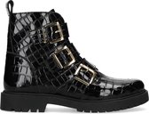 Manfield - Dames - Lakleren croco biker boots - Maat 38