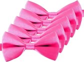 5x Roze verkleed vlinderstrikjes 12 cm voor dames/heren - Roze thema verkleedaccessoires/feestartikelen - Vlinderstrikken/vlinderdassen met elastieken sluiting