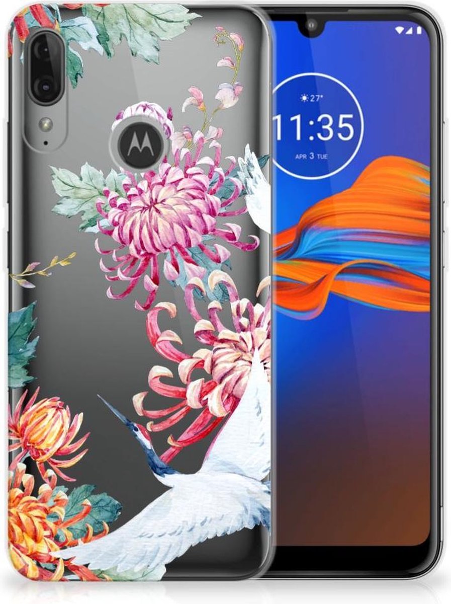 Motorola Moto E6 Plus TPU Hoesje Bird Flowers
