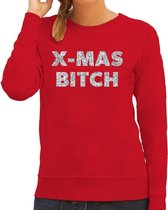 Foute Kersttrui / sweater - Christmas Bitch - zilver / glitter - rood - dames - kerstkleding / kerst outfit M (38)