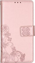 Klavertje Bloemen Booktype Samsung Galaxy A01 hoesje - Rosé Goud