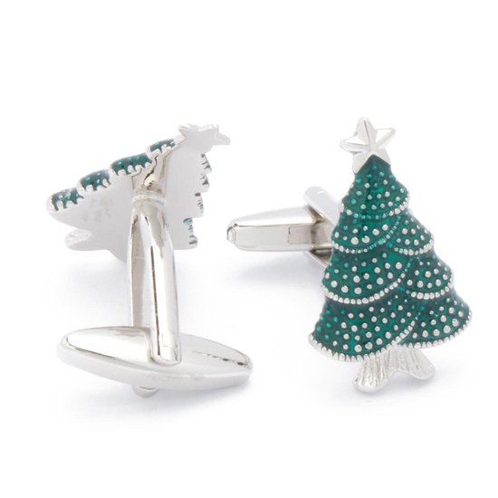 Manchetknopen - Kerstboom Boom Groen met Zilver - EdelManchet