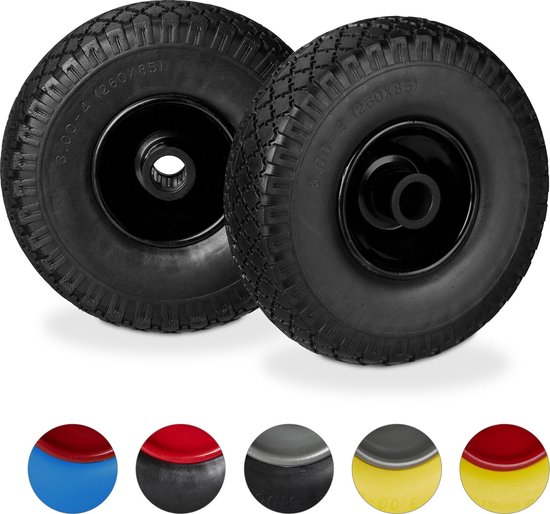 roue de diable relaxdays - jeu de 2 pièces - jante acier - anti crevaison - axe 25 mm - 100 kg Schwarz-Schwarz