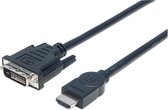Manhattan DVI / HDMI Aansluitkabel 3.00 m 372510 Vergulde steekcontacten, UL gecertificeerd Zwart [1x HDMI-stekker - 1x DVI-stekker 24+1-polig]