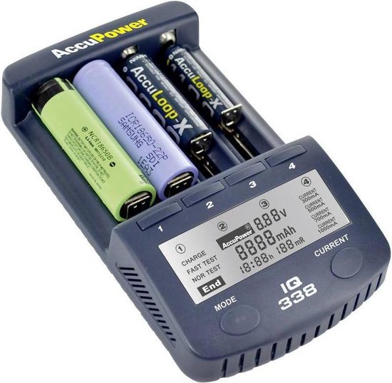 AccuPower IQ338 Batterijlader NiCd, NiMH, Li-ion 10340, 10350, 10440,  10500, 12500,... | bol.com
