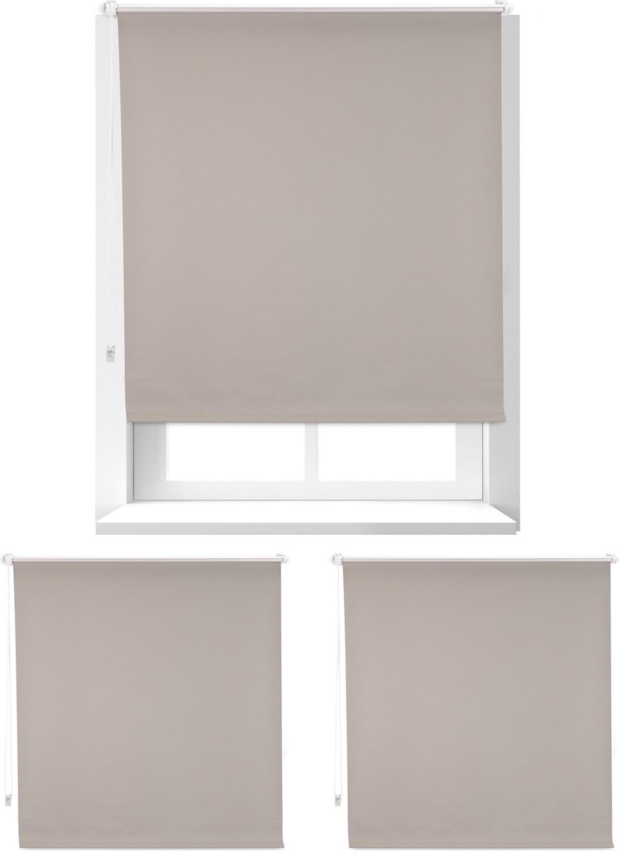Relaxdays 3 x verduisterend rolgordijn thermo - warmtewerend - klemmen - bruin - 110x160cm