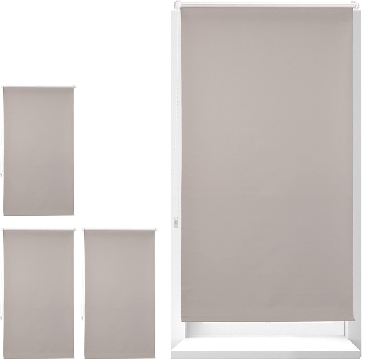 Relaxdays 4 x verduisterend rolgordijn thermo - warmtewerend - klemmen - bruin - 90x210cm