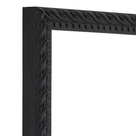 Cadre baroque noir avec motif détaillé de feuilles et bordure torsadée.