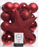 33x Rode kunststof kerstballen 5-6-8 cm - Mix - Onbreekbare plastic kerstballen - Kerstboomversiering rood