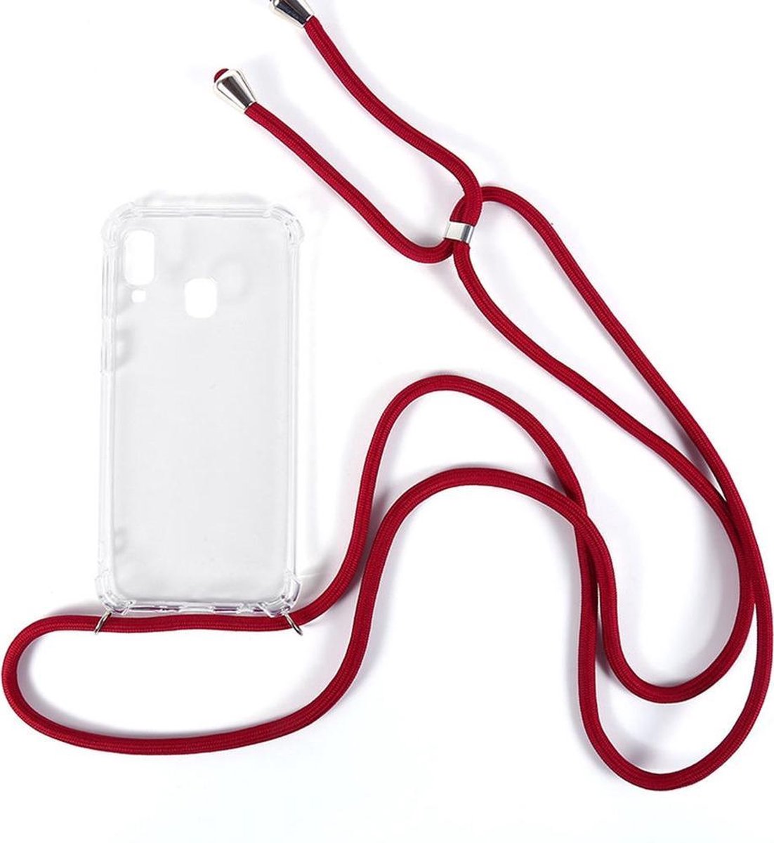 Shop4 - Samsung Galaxy A70 Hoesje - Zachte Back Case met Koord Donker Rood
