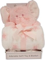 Snuggle Baby Babydeken Met Knuffelolifant Sterren 25 Cm Roze Set 2-delig