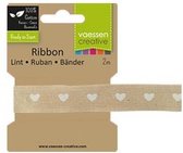 Vaessen Creative Ribbon - 2mx25mm - Bruin met witte hartjes