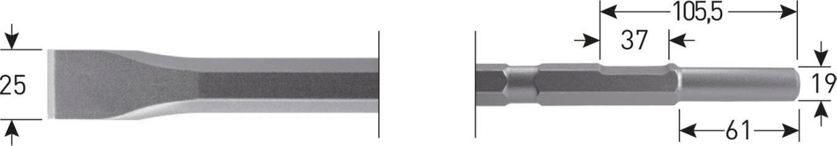 6-kant Plattebeitel 25x380mm 6-kant ø21,0 / ø19x66 - 2154011