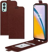 OnePlus Nord 2 5G Hoesje Verticale Flip Wallet Case Kunstleer Bruin