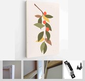 Collection of contemporary art posters in pastel colors. Abstract elements, leaves and fruits, branches, tangerines - Modern Art Canvas - Vertical - 1853040742 - 40-30 Vertical