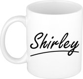 Shirley naam cadeau mok / beker sierlijke letters - Cadeau collega/ moederdag/ verjaardag of persoonlijke voornaam mok werknemers