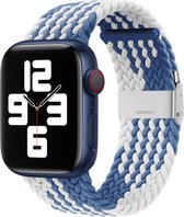 By Qubix Braided nylon bandje - Blauw met wit - Geschikt voor Apple Watch 42mm - 44mm - 45mm - Ultra - 49mm - Compatible Apple watch bandje -