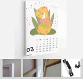 Children's calendar template for 2022. Bright vertical design with abstract dinosaurs in a flat style - Modern Art Canvas - Vertical - 1980533045 - 115*75 Vertical