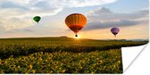 Drie luchtballonnen met een zonsondergang Poster 160x80 cm - Foto print op Poster (wanddecoratie woonkamer / slaapkamer) / Voertuigen Poster