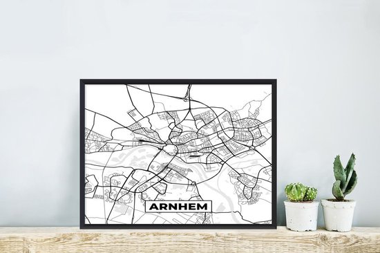 Affiche avec cadre Carte - Arnhem - Zwart - Wit - 40x40 cm