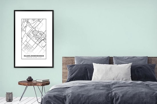Cadre photo avec affiche - Carte - Haarlemmermeer - Zwart - Wit - 80x120 cm - Cadre pour affiche