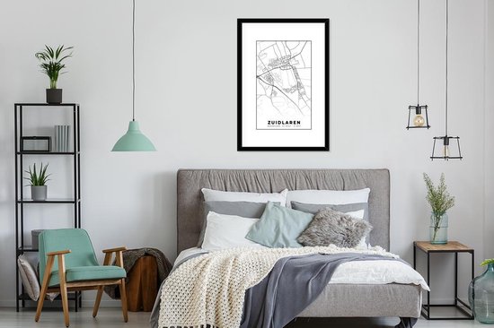 Affiche avec cadre Carte - Zuidlaren - Zwart - Wit - 60x90 cm