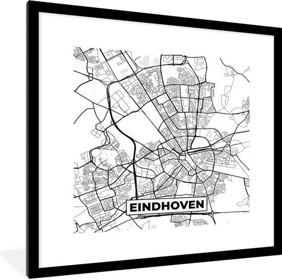 Fotolijst incl. Poster - Kaart - Eindhoven - Zwart - Wit - 40x40 cm - Posterlijst
