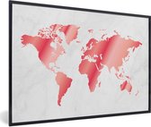 Fotolijst incl. Poster - Wereldkaart - Roze - Marmer - 30x20 cm - Posterlijst