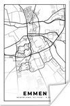 Affiche carte d'Emmen en noir et blanc, avec un coin enroulé.