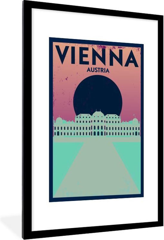 Fotolijst incl. Poster - Oostenrijk - Wenen - Retro - Quotes - Vienna Austria - 80x120 cm - Posterlijst