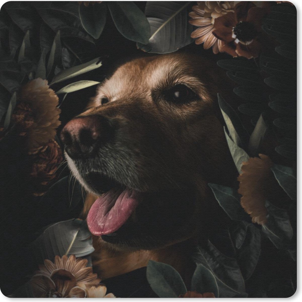 Muismat 20x20 cm - Mousepad Hond - Bloemen - Botanisch - Muismatten
