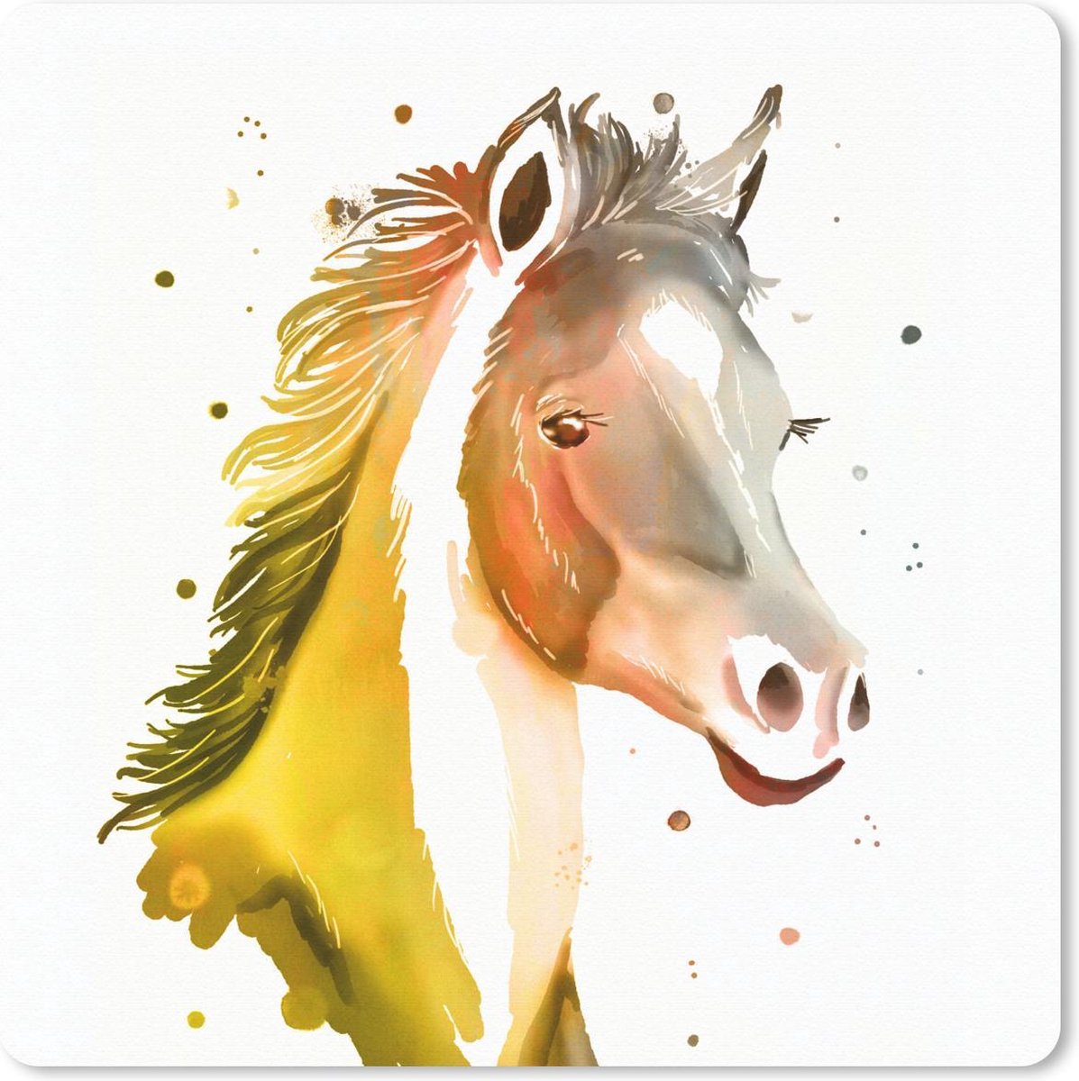 Muismat 30x30 cm - Mousepad Paard - Geel - Stippen - Meisjes - Kinderen - Meiden - Muismatten