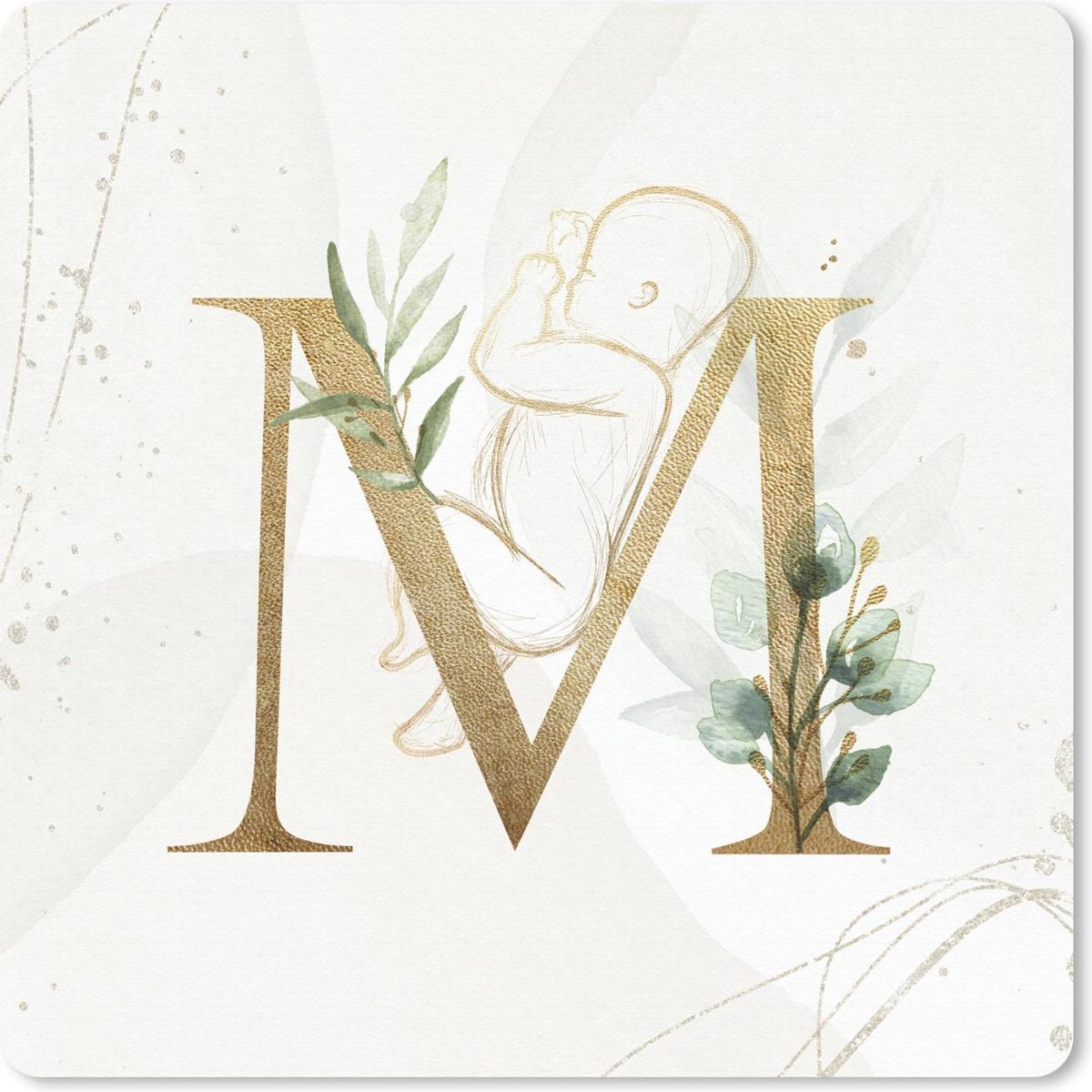Muismat 20x20 cm - Mousepad Letters - M - Goud - Baby - Muismatten