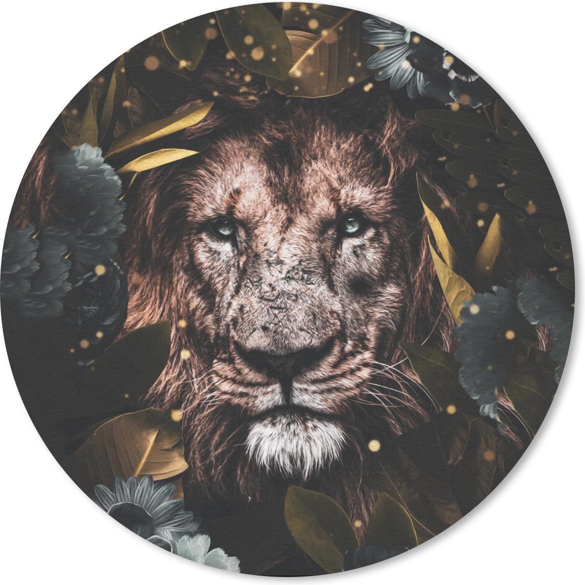Muismat rond 30x30 cm - Mousepad Leeuw - Wilde dieren - Bloemen - Licht - Ronde muismatten
