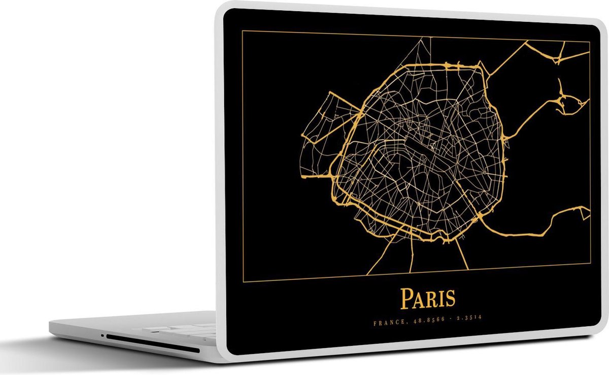 Laptop sticker - 10.1 inch - Kaart - Parijs - Zwart - Goud - 25x18cm - Laptopstickers - Laptop skin - Cover