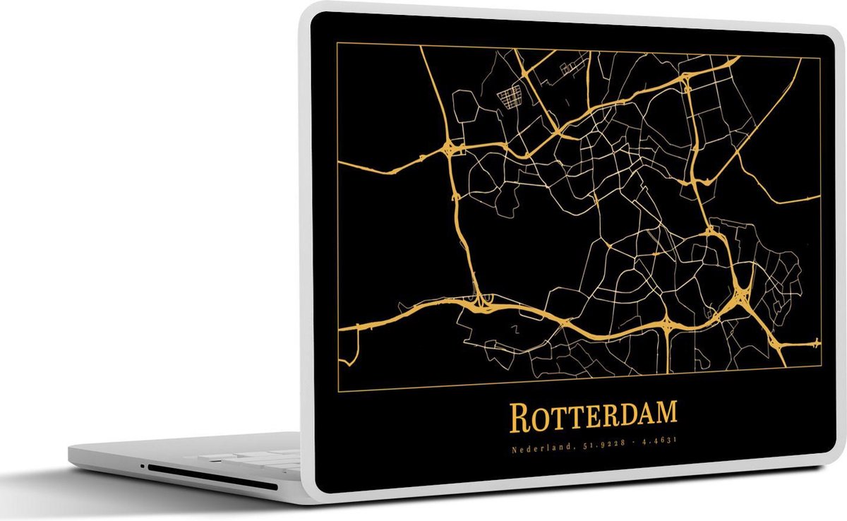 Laptop sticker - 13.3 inch - Kaart - Rotterdam - Luxe - Goud - Zwart - 31x22,5cm - Laptopstickers - Laptop skin - Cover