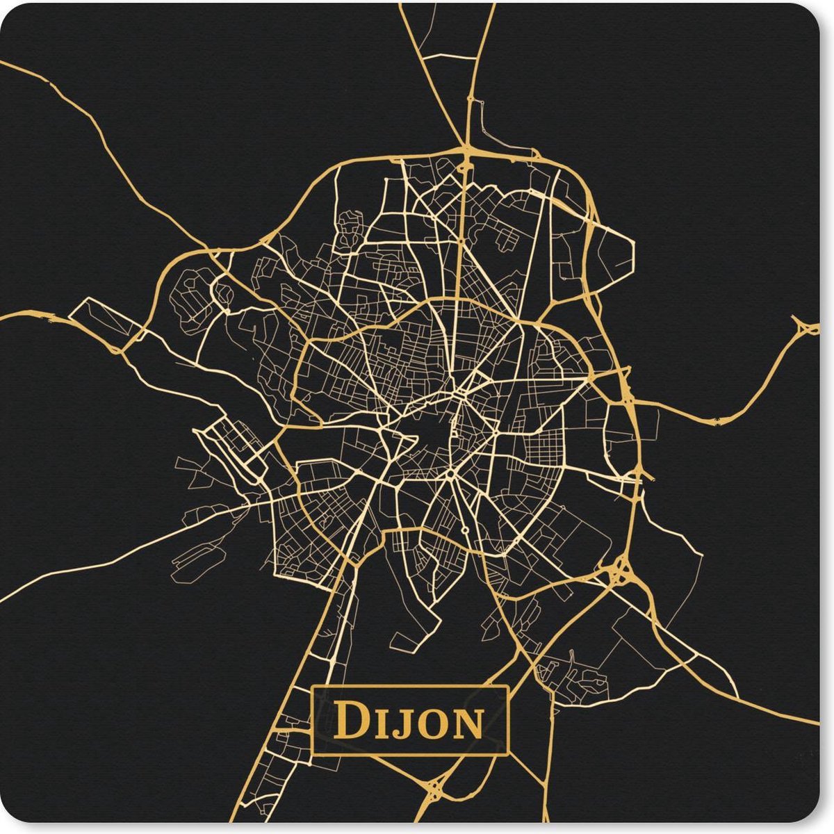 Muismat 30x30 cm - Mousepad Kaart - Dijon - Luxe - Zwart - Goud - Muismatten