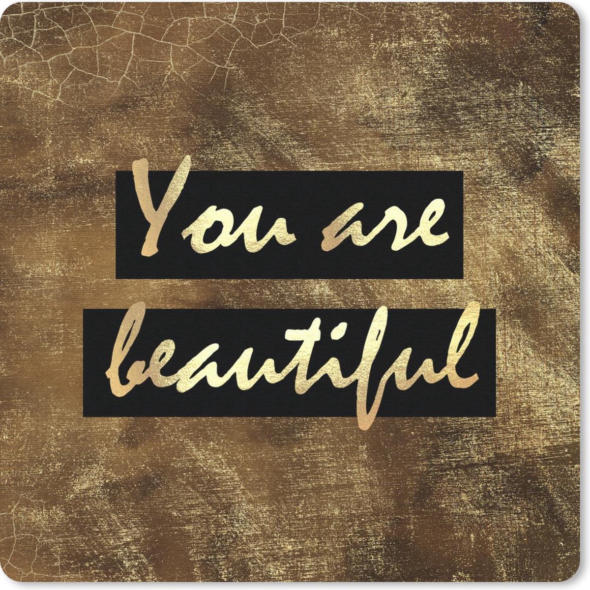 Muismat 20x20 cm - Mousepad Quote - Beauty - Bruin - Goud - Muismatten